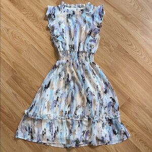 Aqua Kids Girl's White Metallic Ikat Round Neck Flutter Sleeve Dress Size 9/10